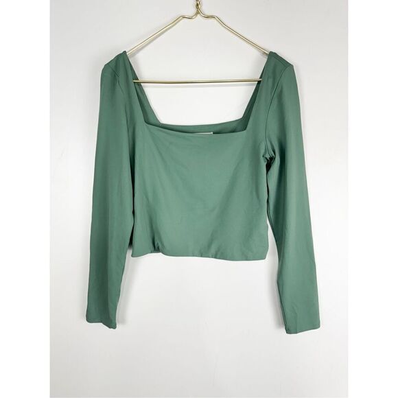 Babaton Contour Women's Green Square Neck Long Sleeve Crop Top Green Large - Picture 1 of 6
